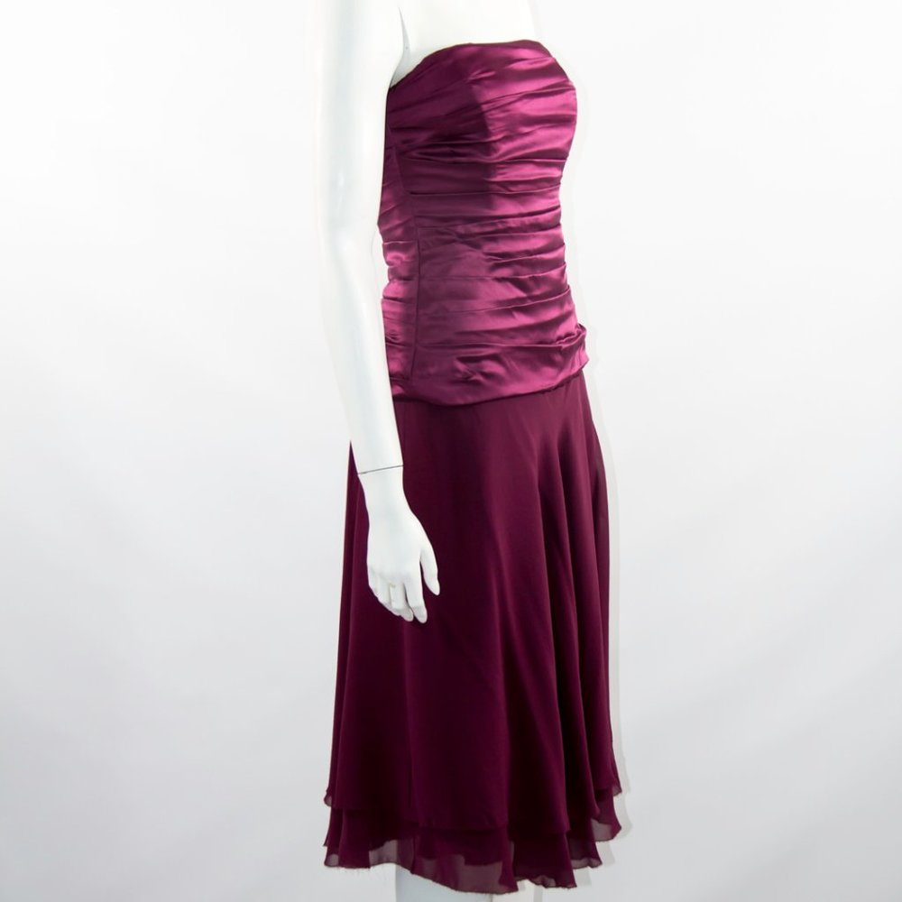 NICOLE MILLER Silk Burgundy Strapless Dress Cocktail Party Sz 8